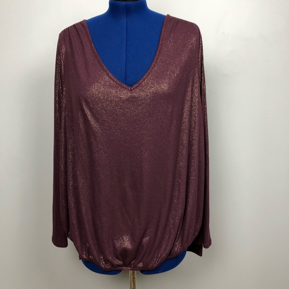 Lane Bryant Deep Red Shimmer Ribbed Top